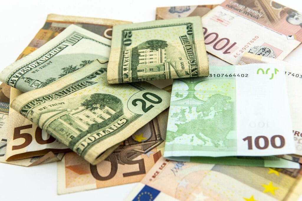 Dollar and euro banknotes for immigration fees